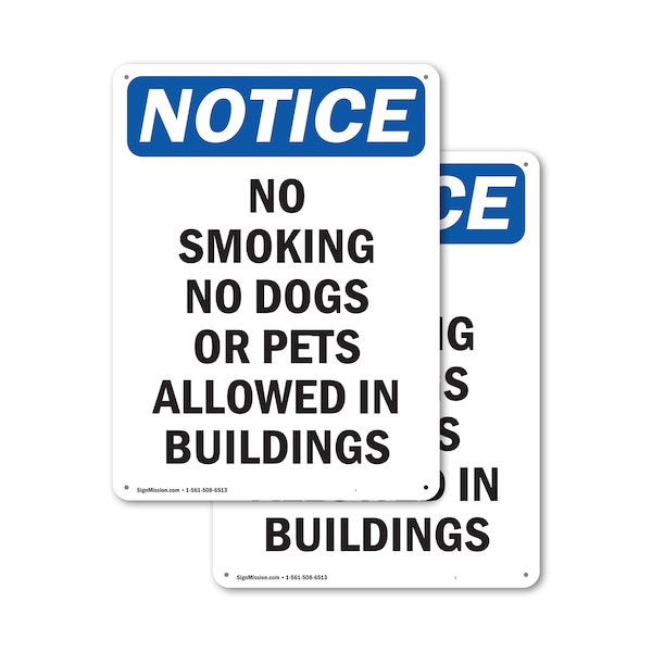 Signmission No Smoking No Dogs Or Pets Allowed OSHA Notice Sign, Plastic, 7in W x 10in L, 2PK OS-2PACK-NS-P-710-V-14805 - main
